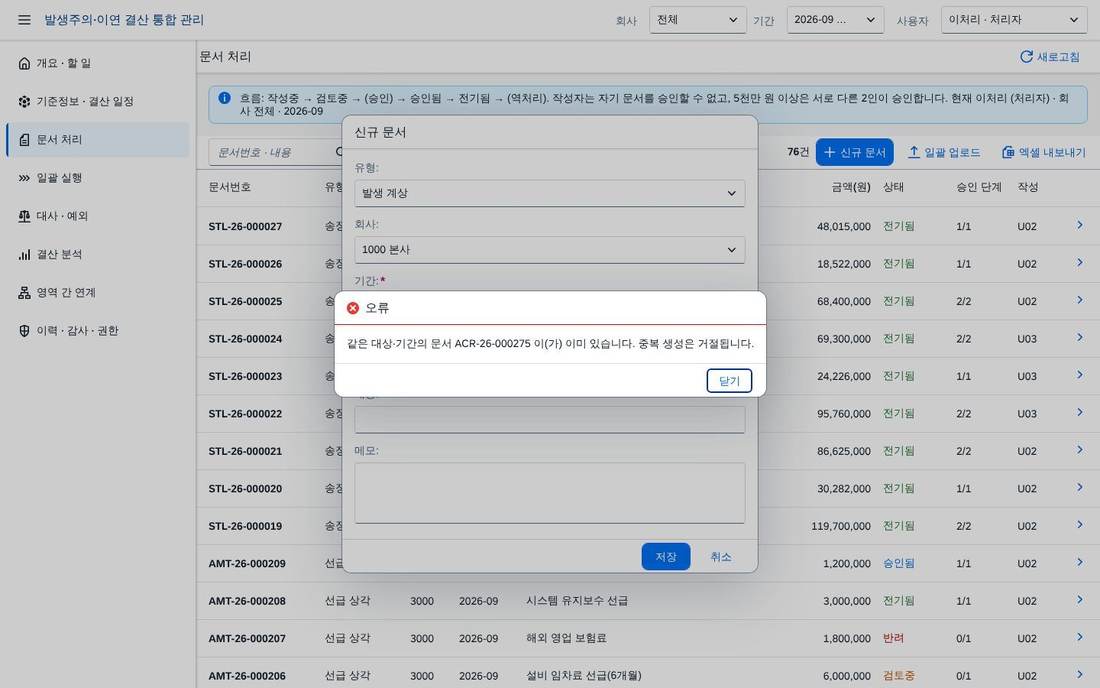 문서 처리 — 중복 생성 거절 문서 처리 — 중복 생성 거절