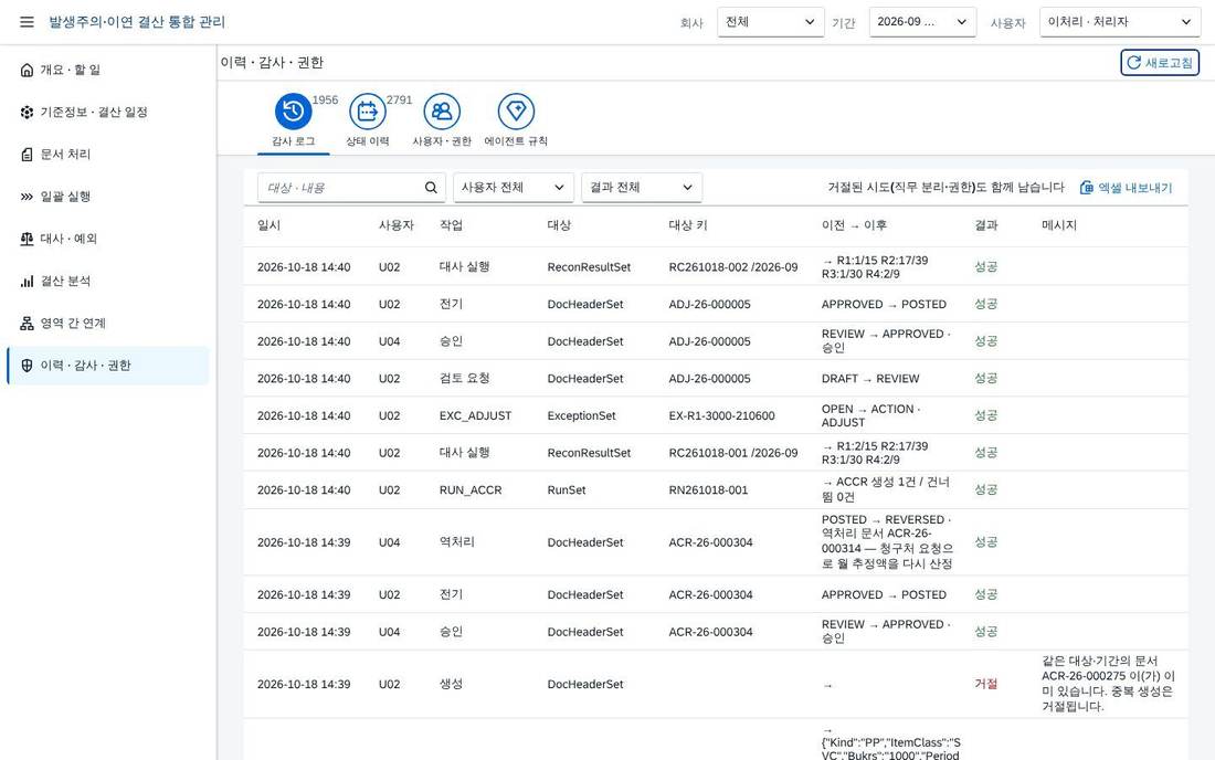 감사 — 이력과 로그 감사 — 이력과 로그
