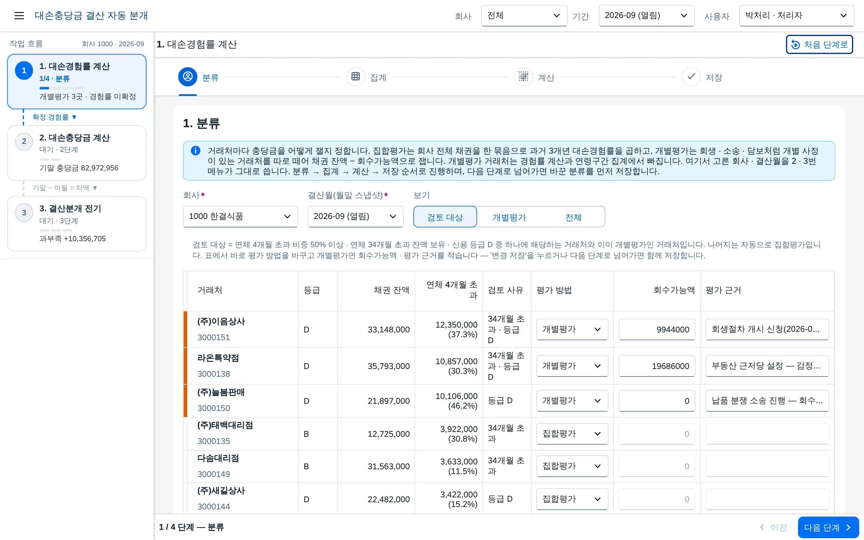 ① 분류 — 집합평가 · 개별평가 정하기