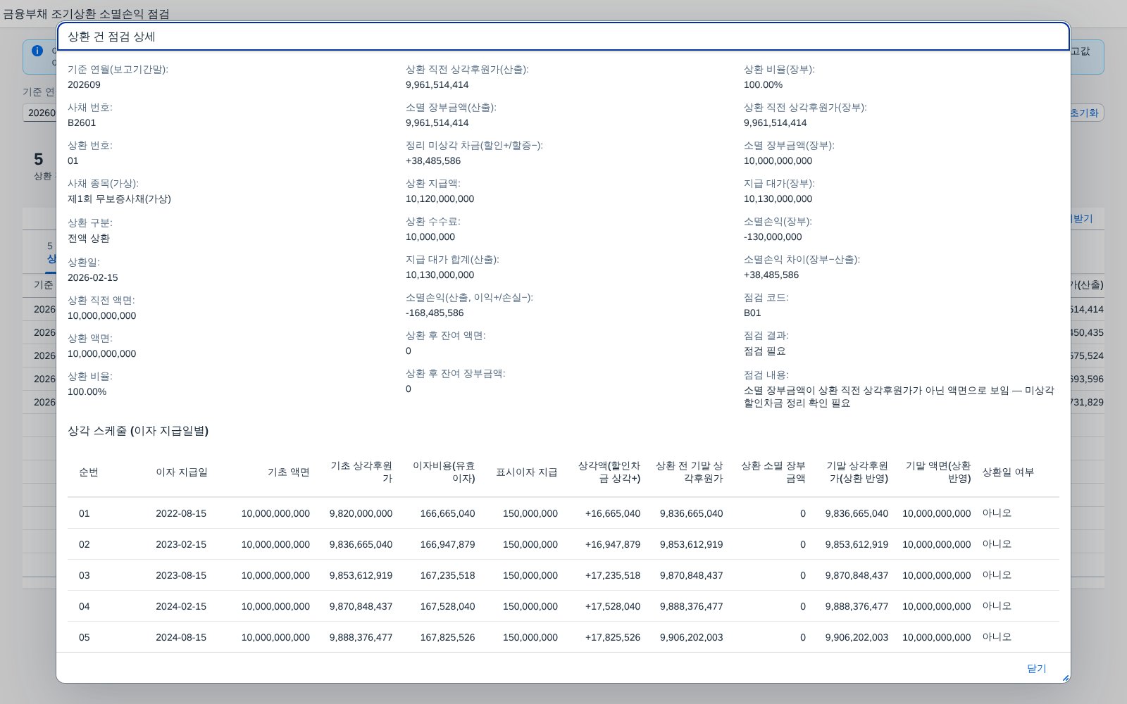 상환 건 상세 팝업 상환 건 상세 팝업