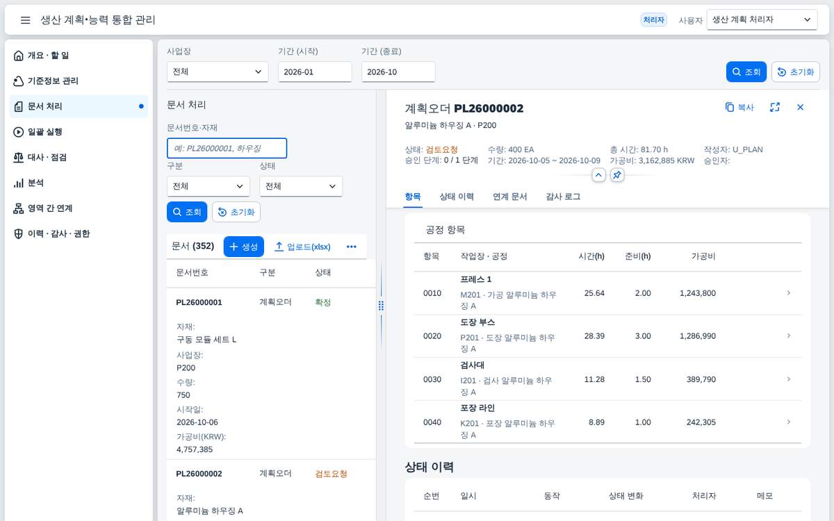 문서 상세 — 항목 · 상태 이력 · 연계 문서 · 감사 로그 문서 상세 — 항목 · 상태 이력 · 연계 문서 · 감사 로그