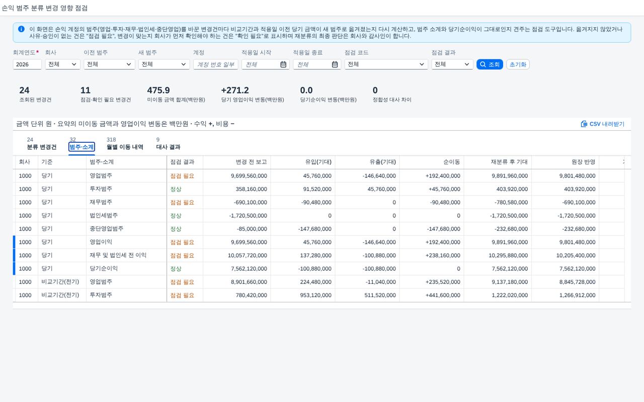 범주·소계 탭 범주·소계 탭
