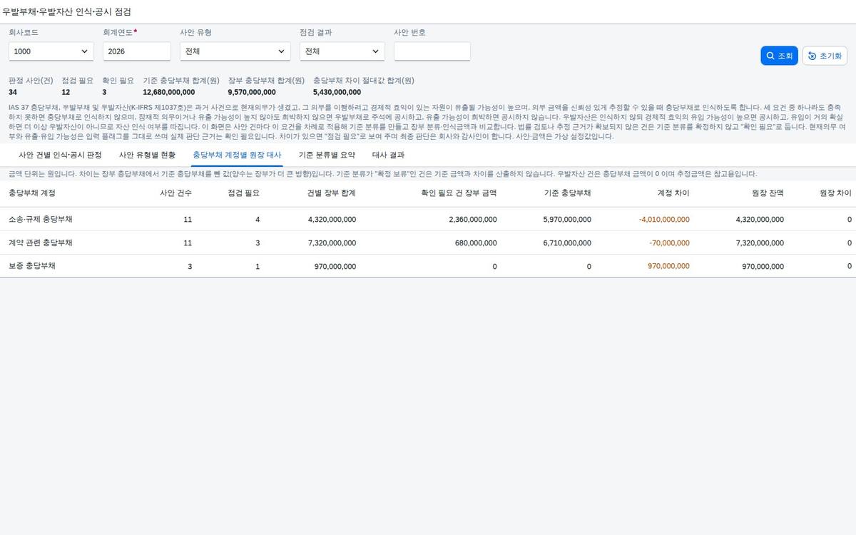 충당부채 계정별 원장 대사 충당부채 계정별 원장 대사