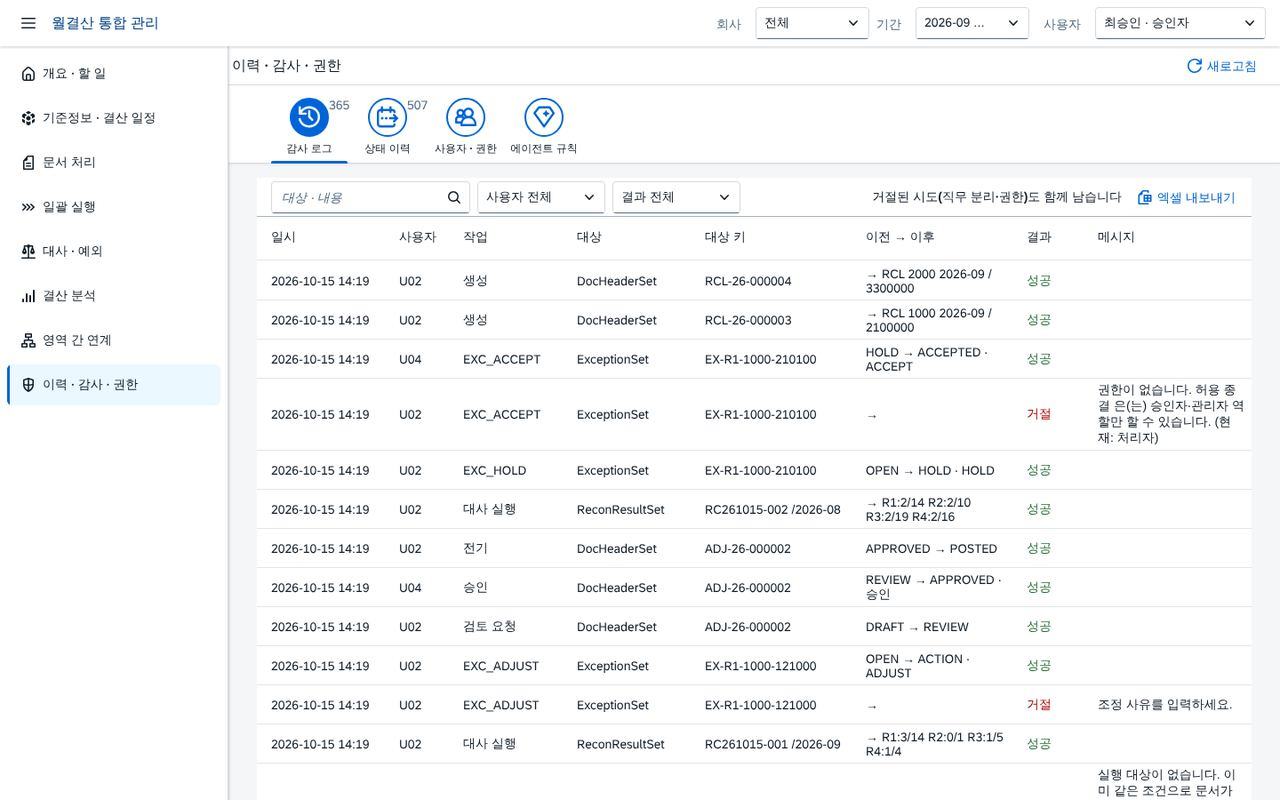 감사 로그 — 성공과 거절 감사 로그 — 성공과 거절