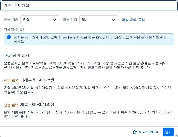 AI 분석 — 계획 대비 해설 AI 분석 — 계획 대비 해설