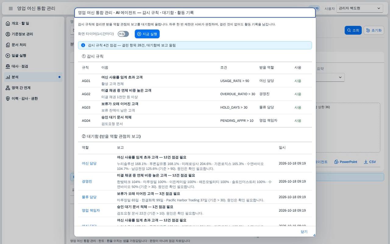 에이전트 — 감시 규칙에 걸리면 역할별 대기함에 올린다 에이전트 — 감시 규칙에 걸리면 역할별 대기함에 올린다