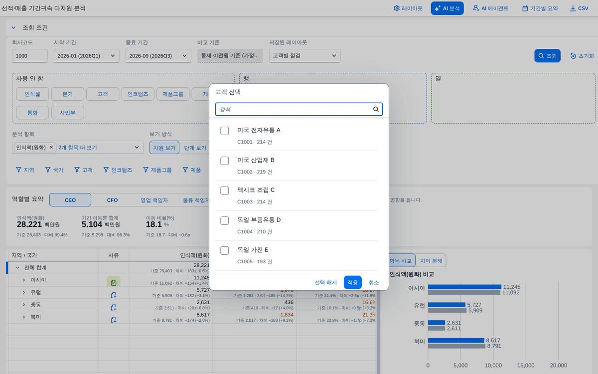 차원 값 다중 선택 차원 값 다중 선택