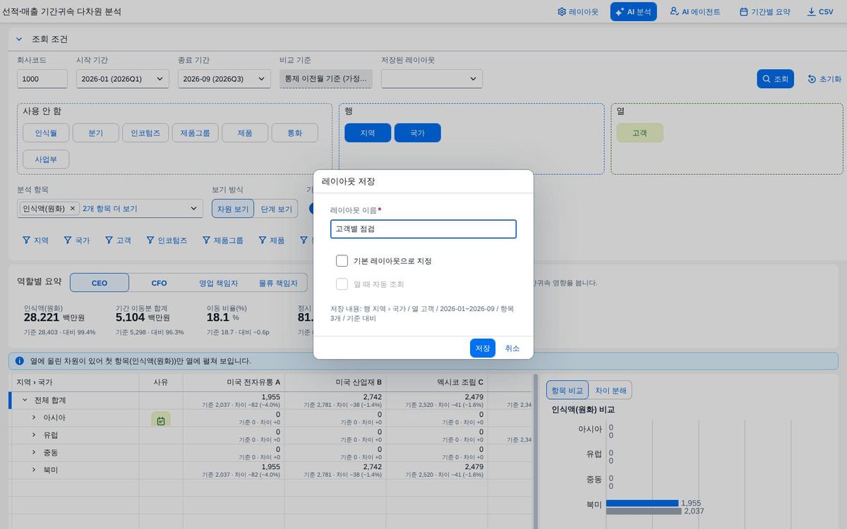 레이아웃 저장 레이아웃 저장
