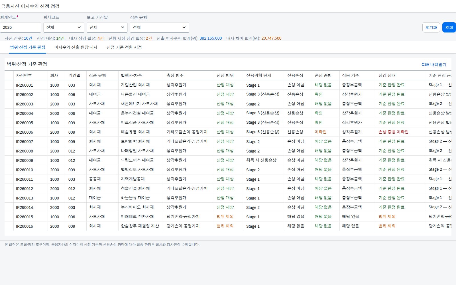 조회조건과 범위·산정 기준 판정