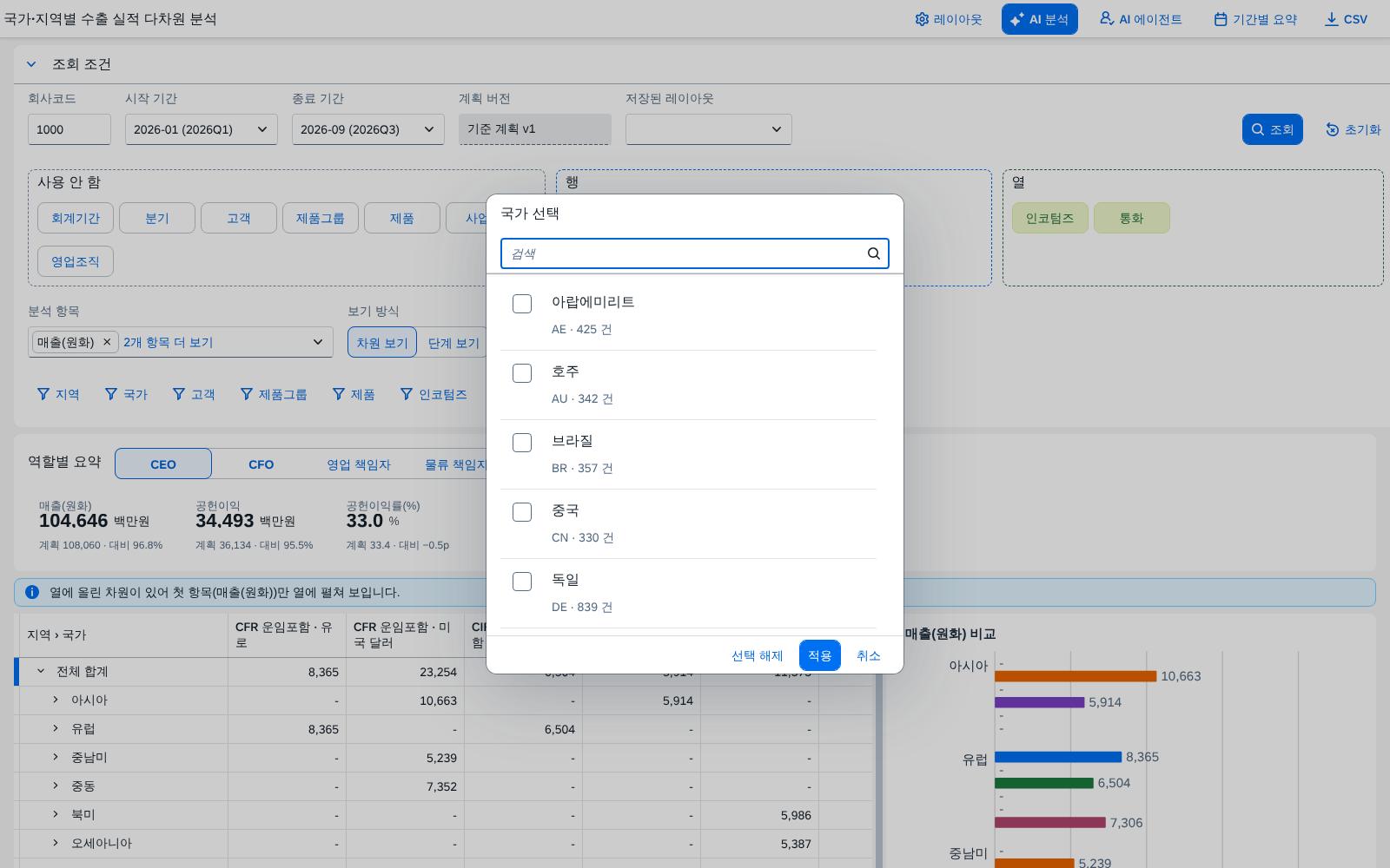 차원 값 다중 선택 차원 값 다중 선택