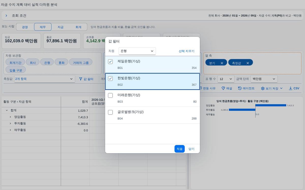 값 필터 — 두 값을 고른 상태 값 필터 — 두 값을 고른 상태
