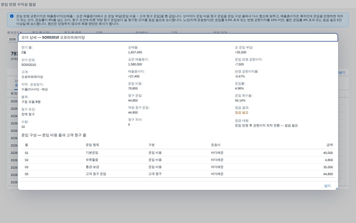 오더 상세 — 운임 구성과 점검 내용 오더 상세 — 운임 구성과 점검 내용