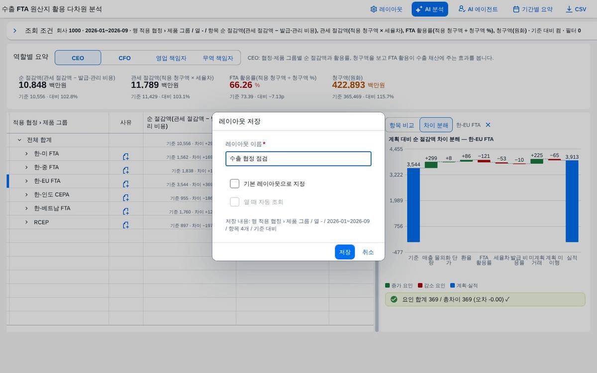 레이아웃 저장 레이아웃 저장