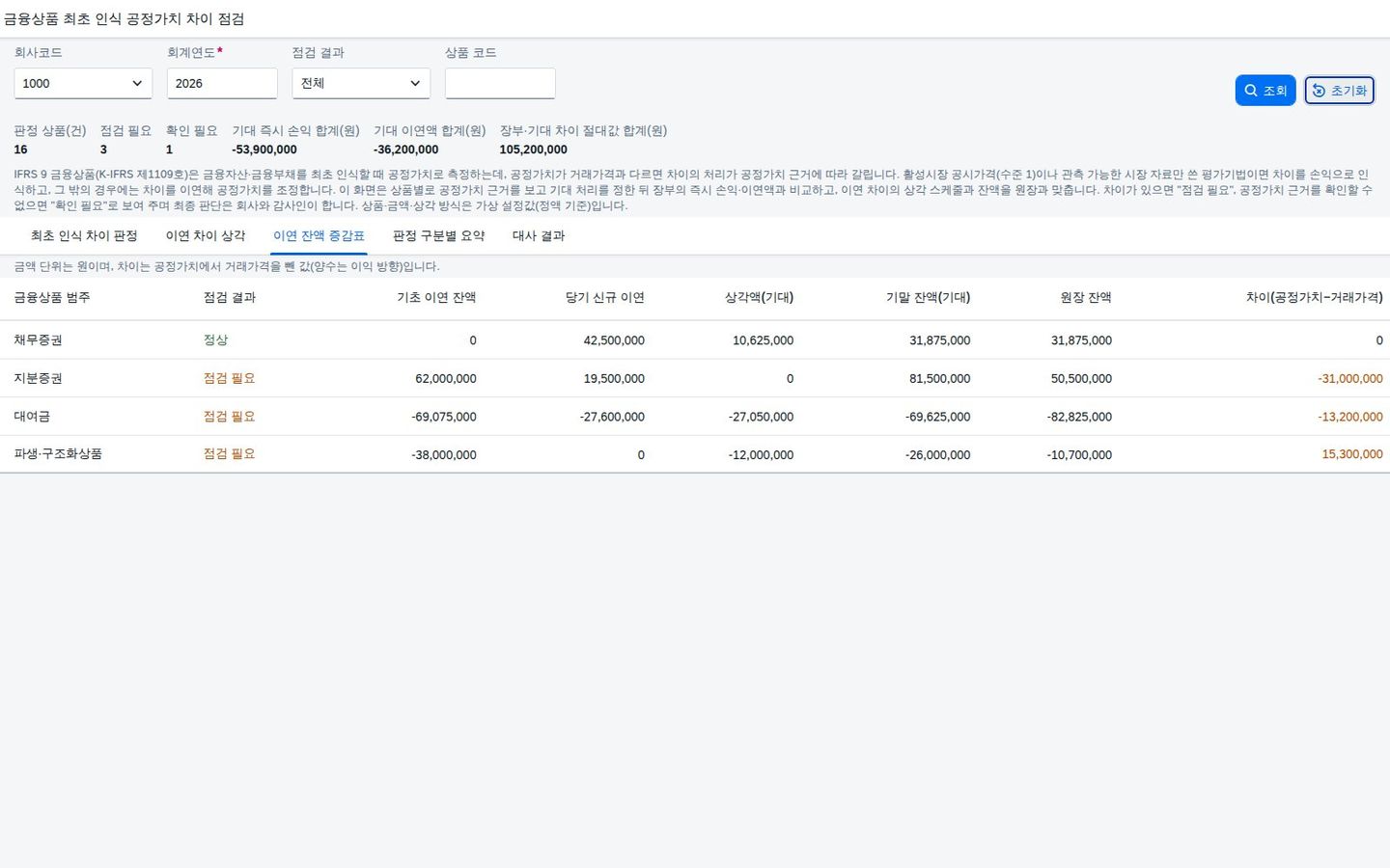 이연 잔액 증감표 탭