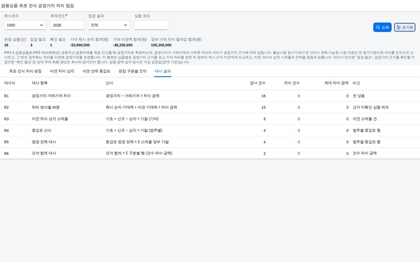 대사 결과 탭