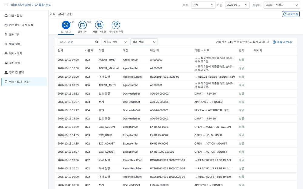 이력 · 감사 — 감사 로그 이력 · 감사 — 감사 로그