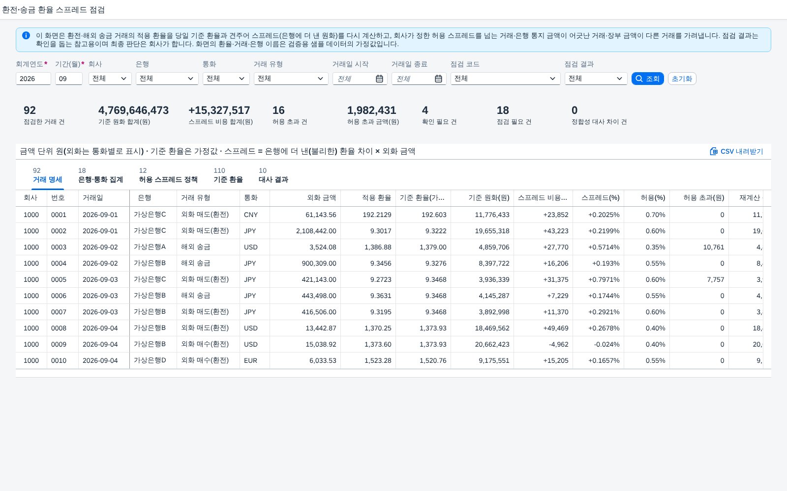 처음 열었을 때 — 이번 달 환전·송금 거래가 건마다 표로 처음 열었을 때 — 이번 달 환전·송금 거래가 건마다 표로