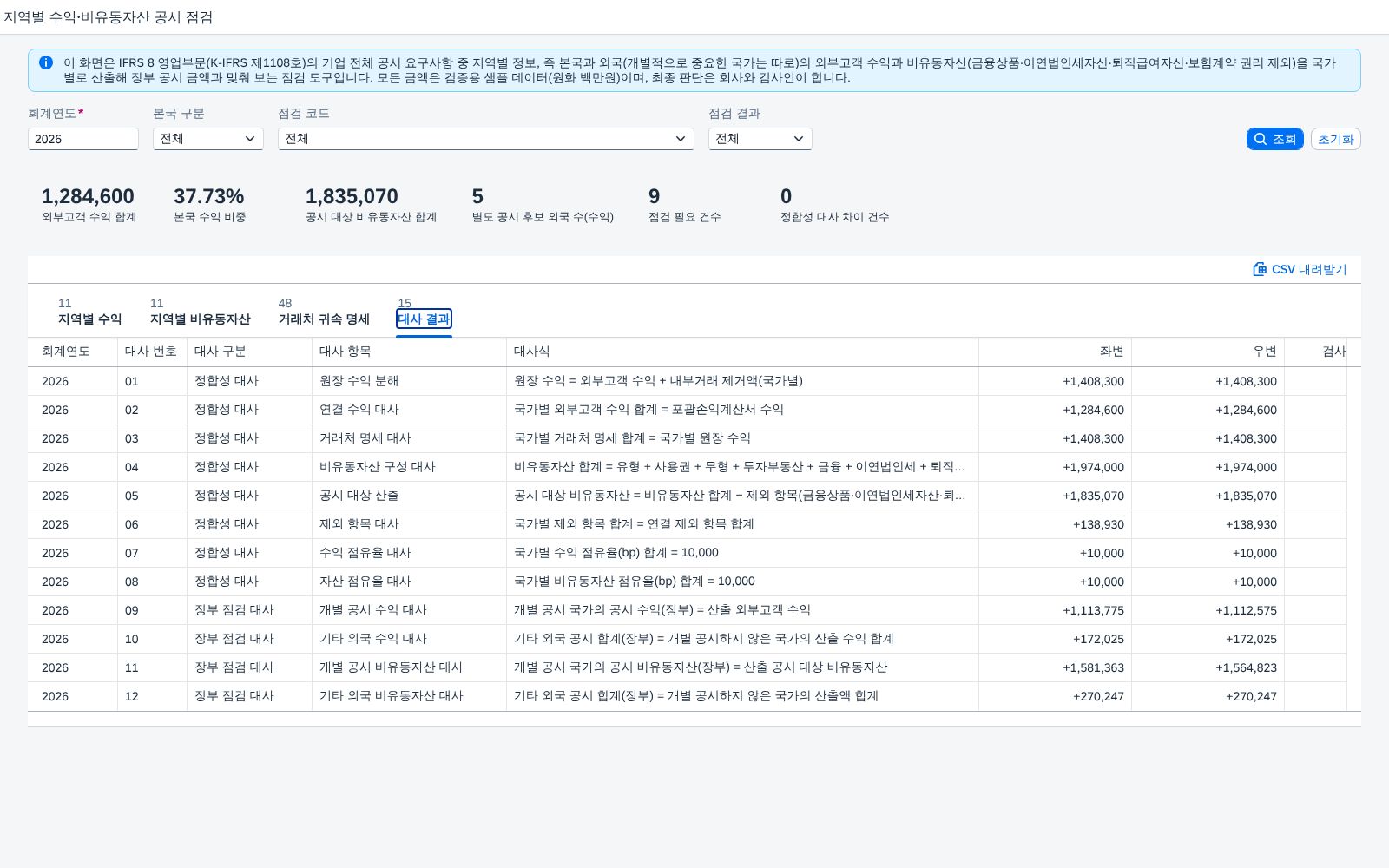 대사 결과 탭 대사 결과 탭