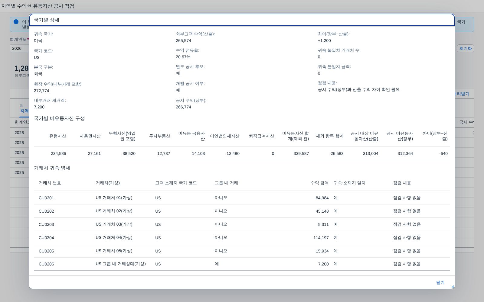 행 클릭 — 국가별 상세 행 클릭 — 국가별 상세