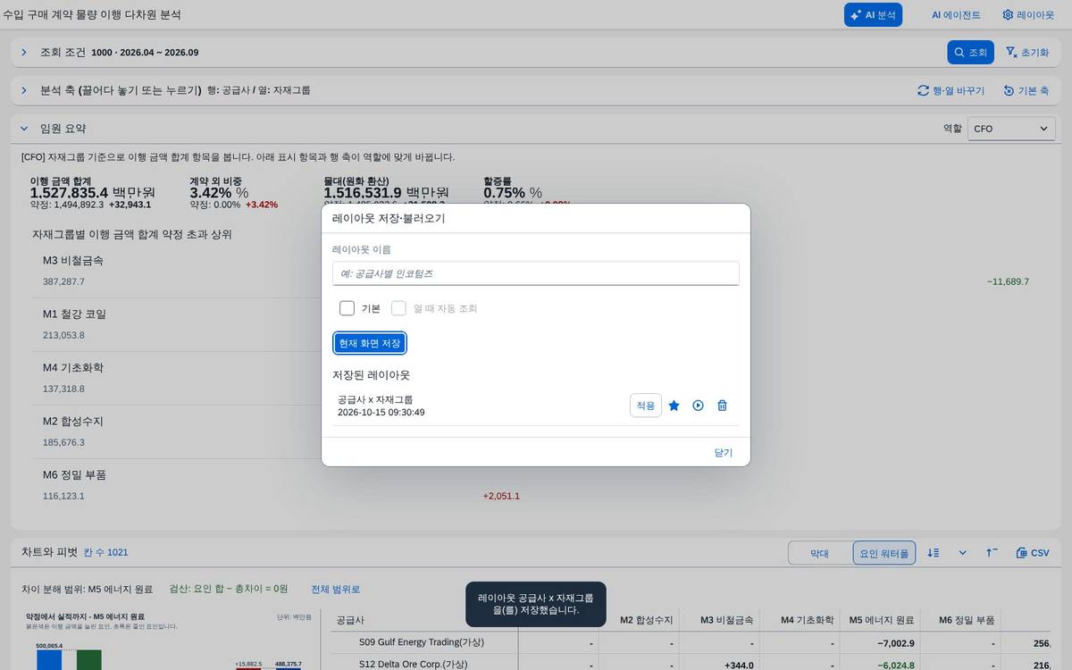 레이아웃 저장 창 레이아웃 저장 창