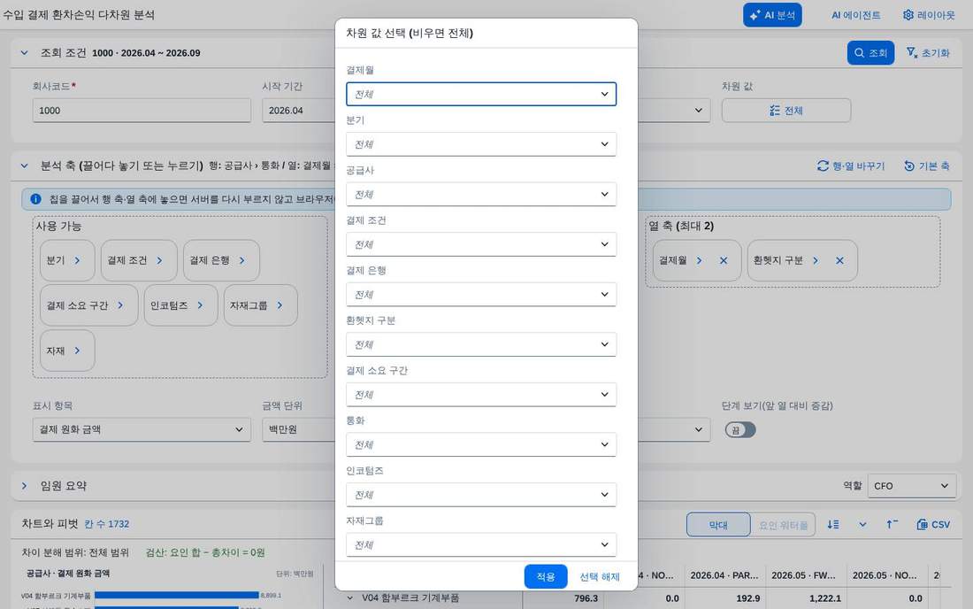 차원 값 선택 — 여러 값을 한 번에
