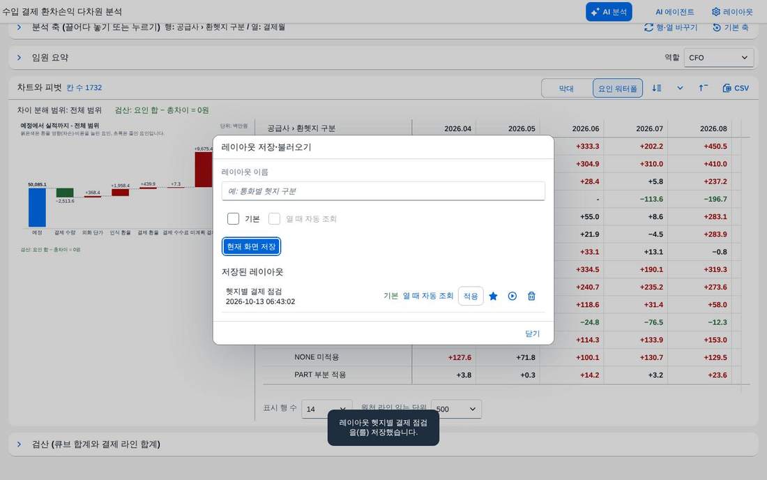 저장된 레이아웃 목록