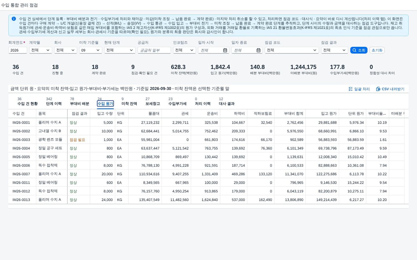 수입 원가 수입 원가