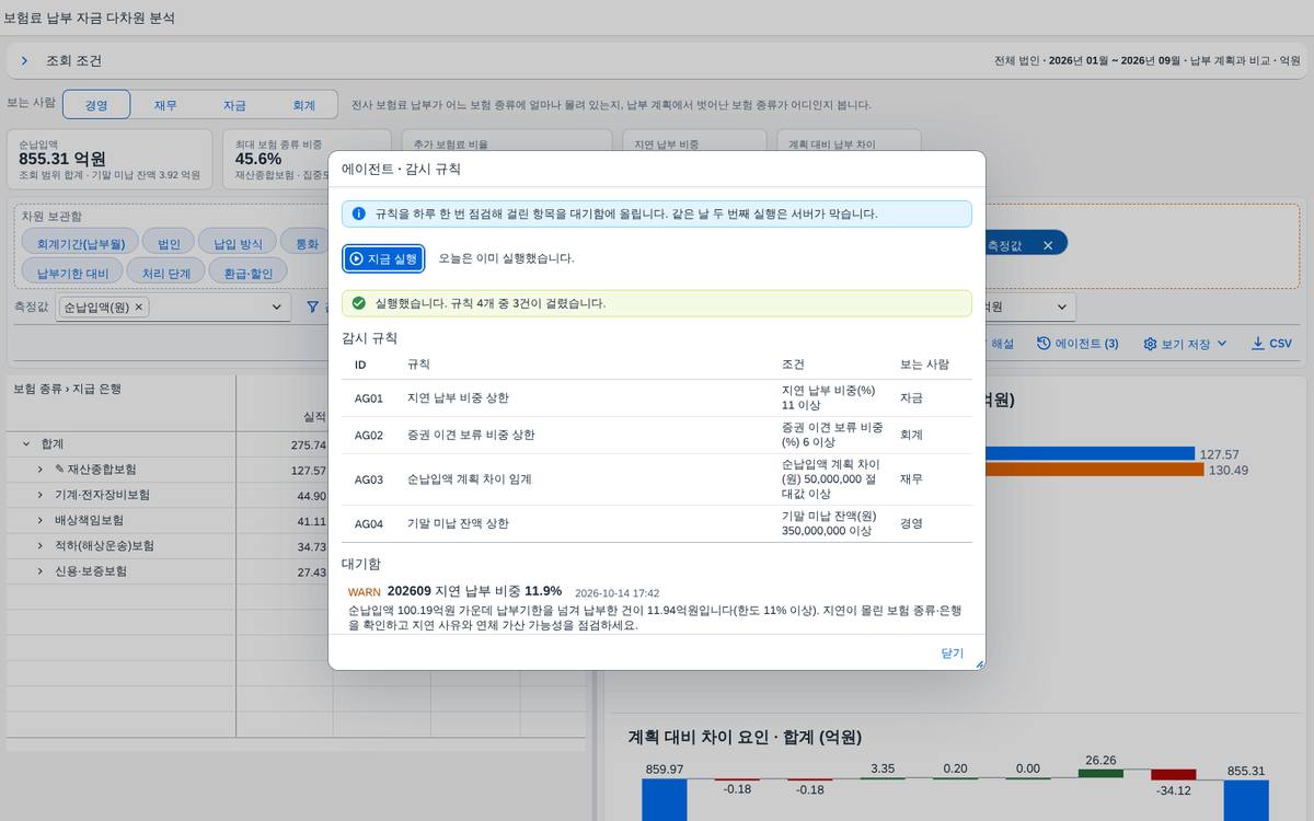 대기함 — 걸린 규칙이 올린 보고