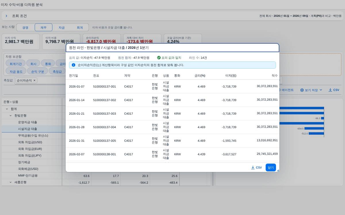 문서 라인 — 다른 칸으로