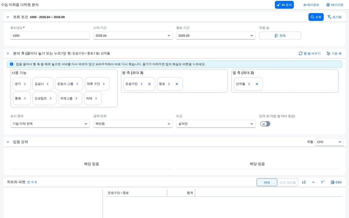 조회 전 — 조회 조건과 레이아웃 보드
