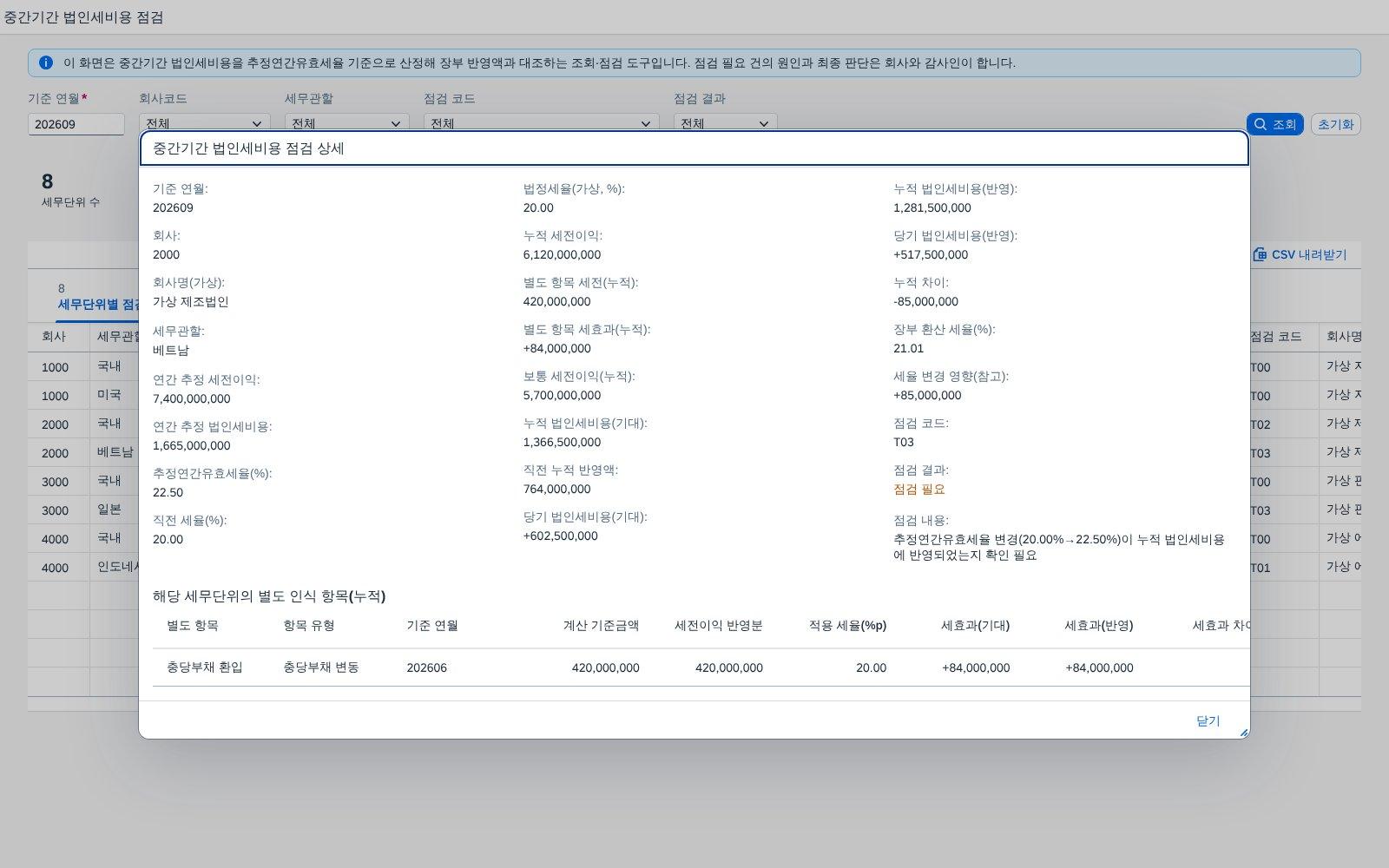 세무단위 상세 팝업 세무단위 상세 팝업