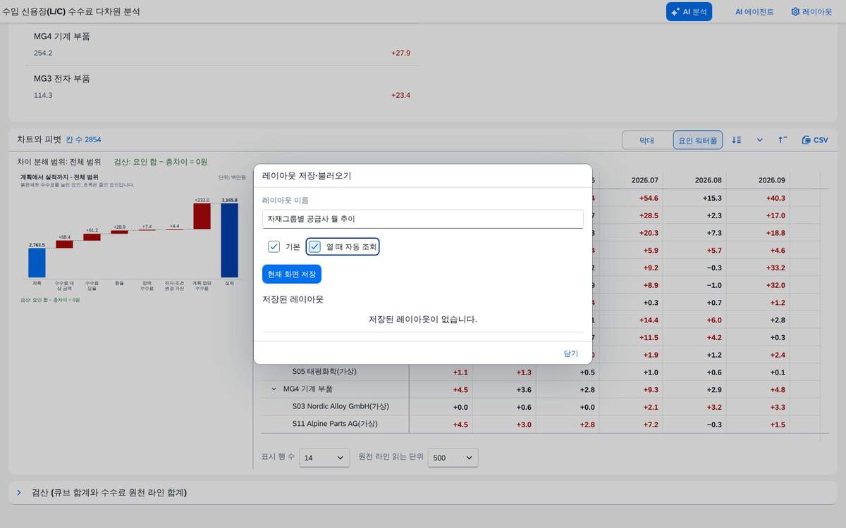 레이아웃 저장 레이아웃 저장