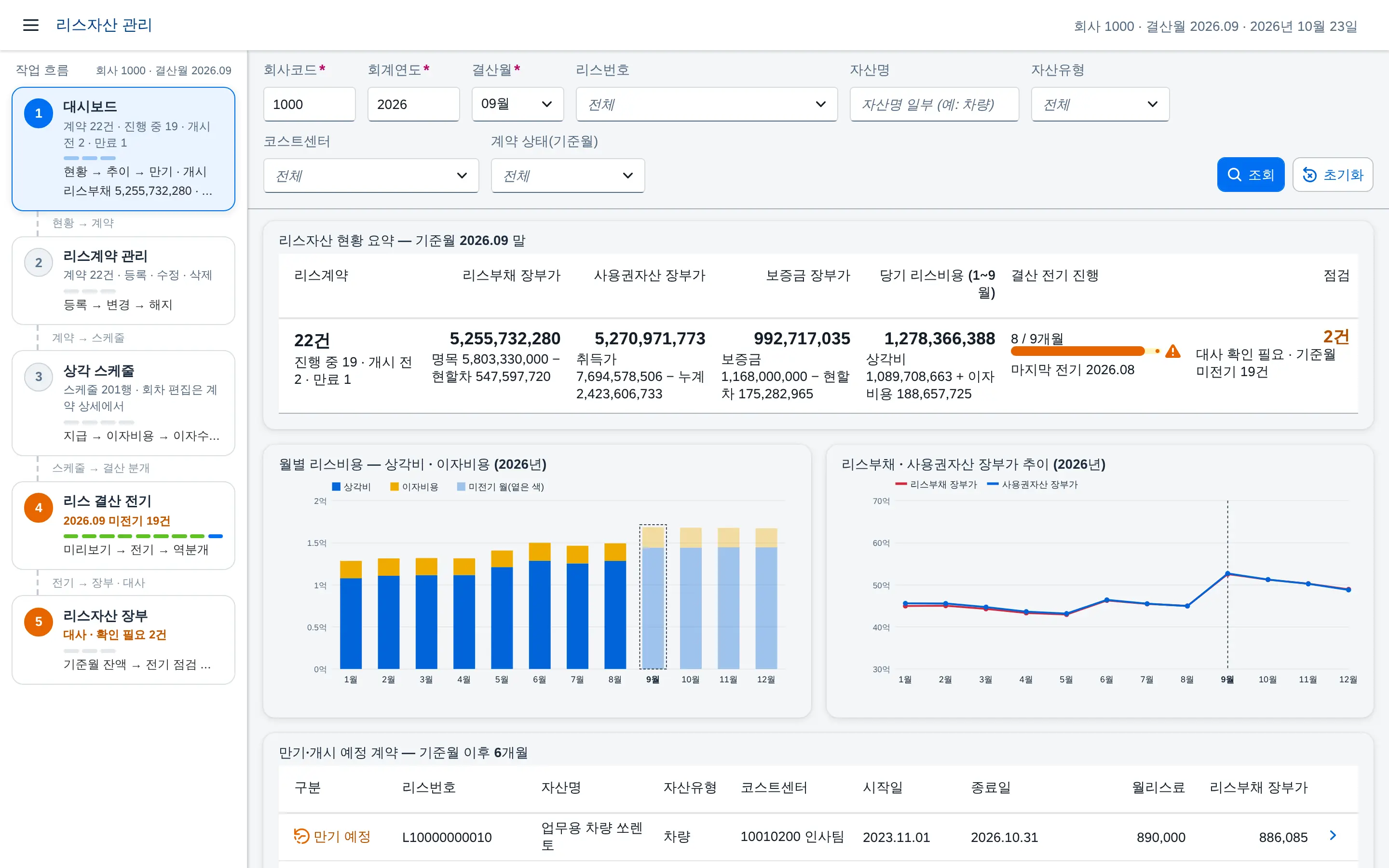 Lease Accounting 화면