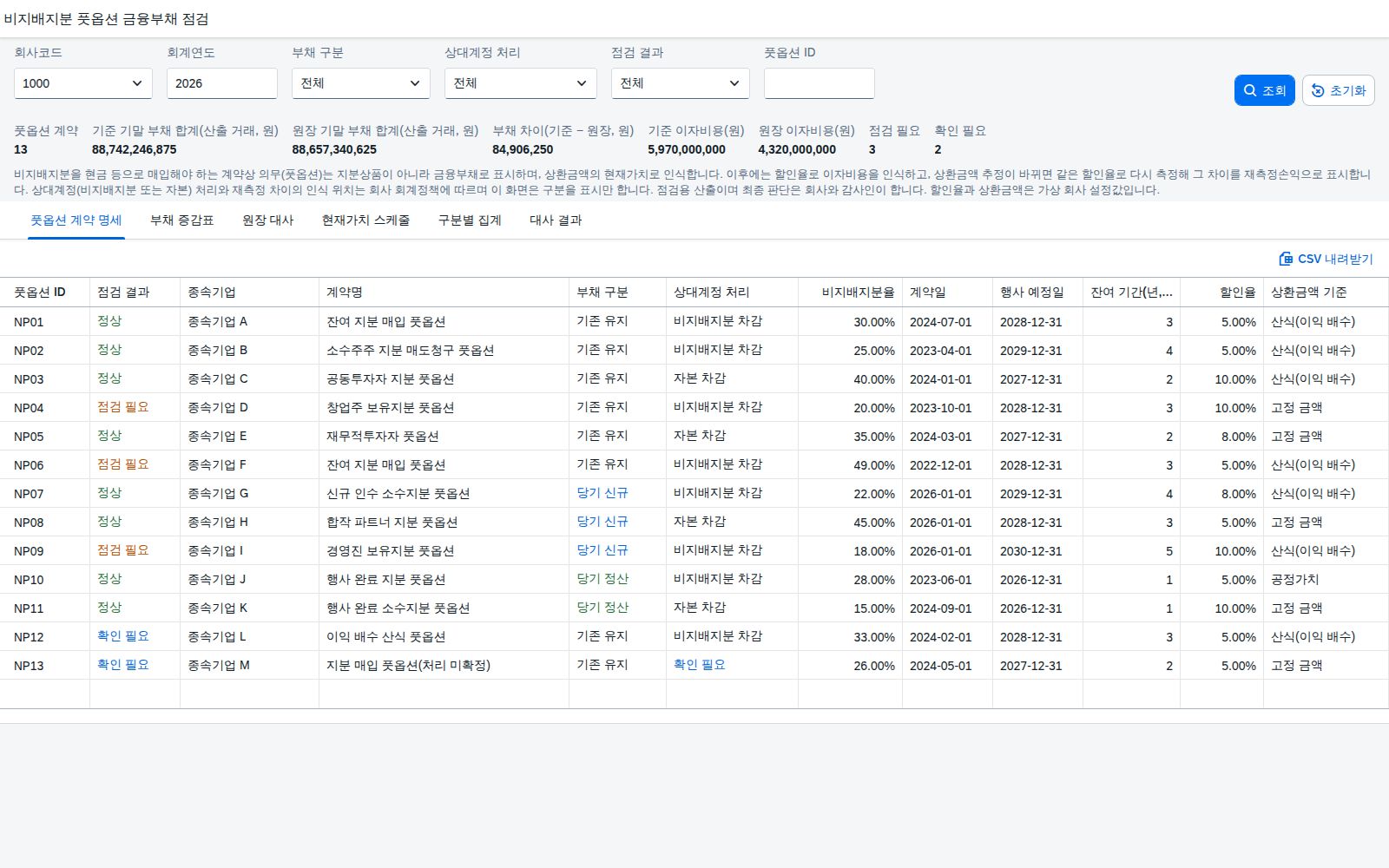 조회조건과 계약별 판정 조회조건과 계약별 판정
