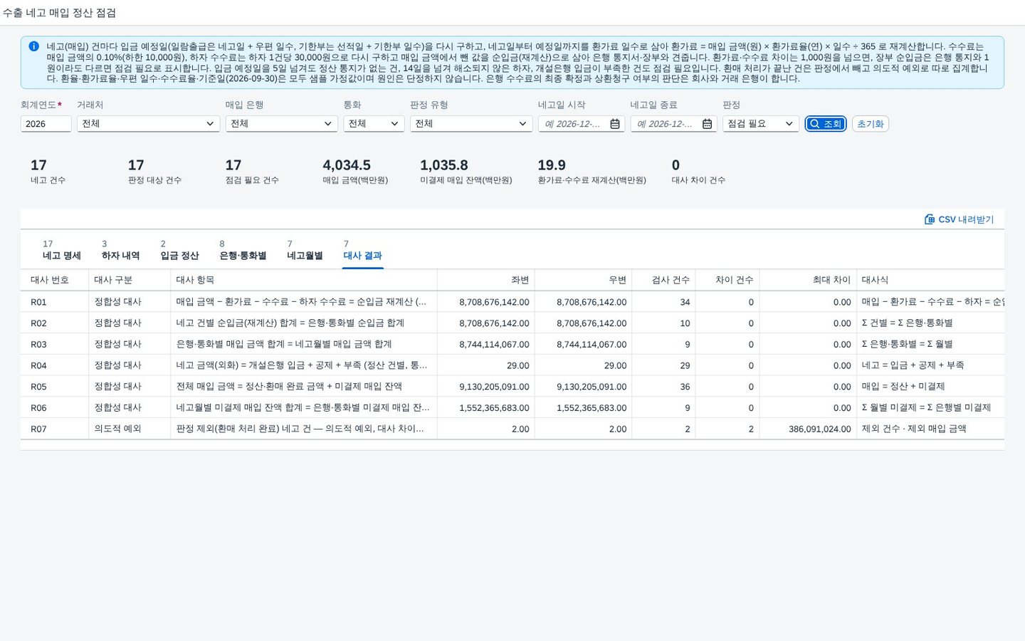 대사 결과 — 정합성 대사 6건과 의도적 예외 1건 대사 결과 — 정합성 대사 6건과 의도적 예외 1건