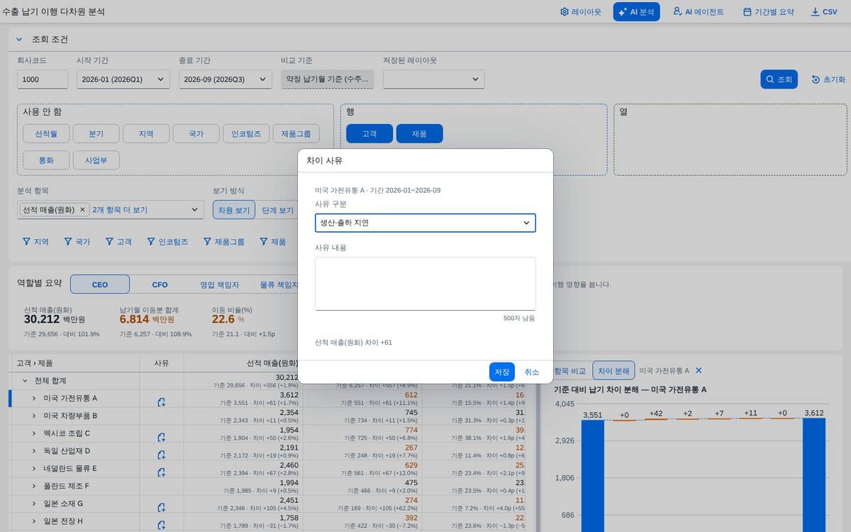 차이 사유 입력