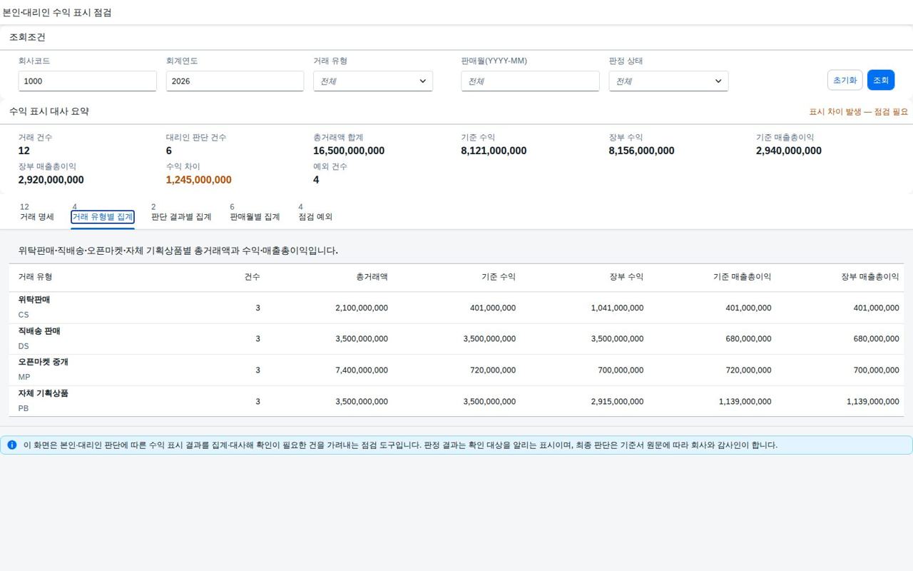 거래 유형별 집계