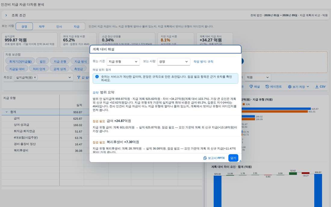 해설 창 — 범위 요약과 점검 필요 항목