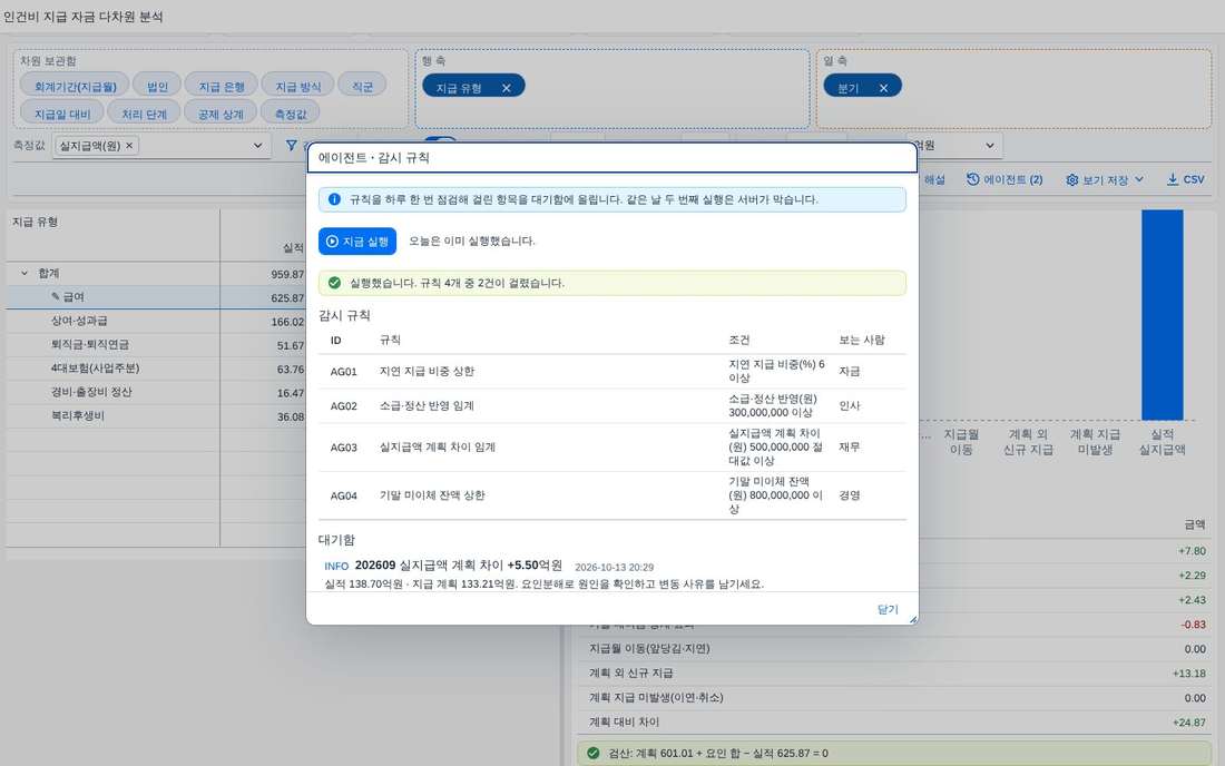 에이전트 실행 결과와 대기함