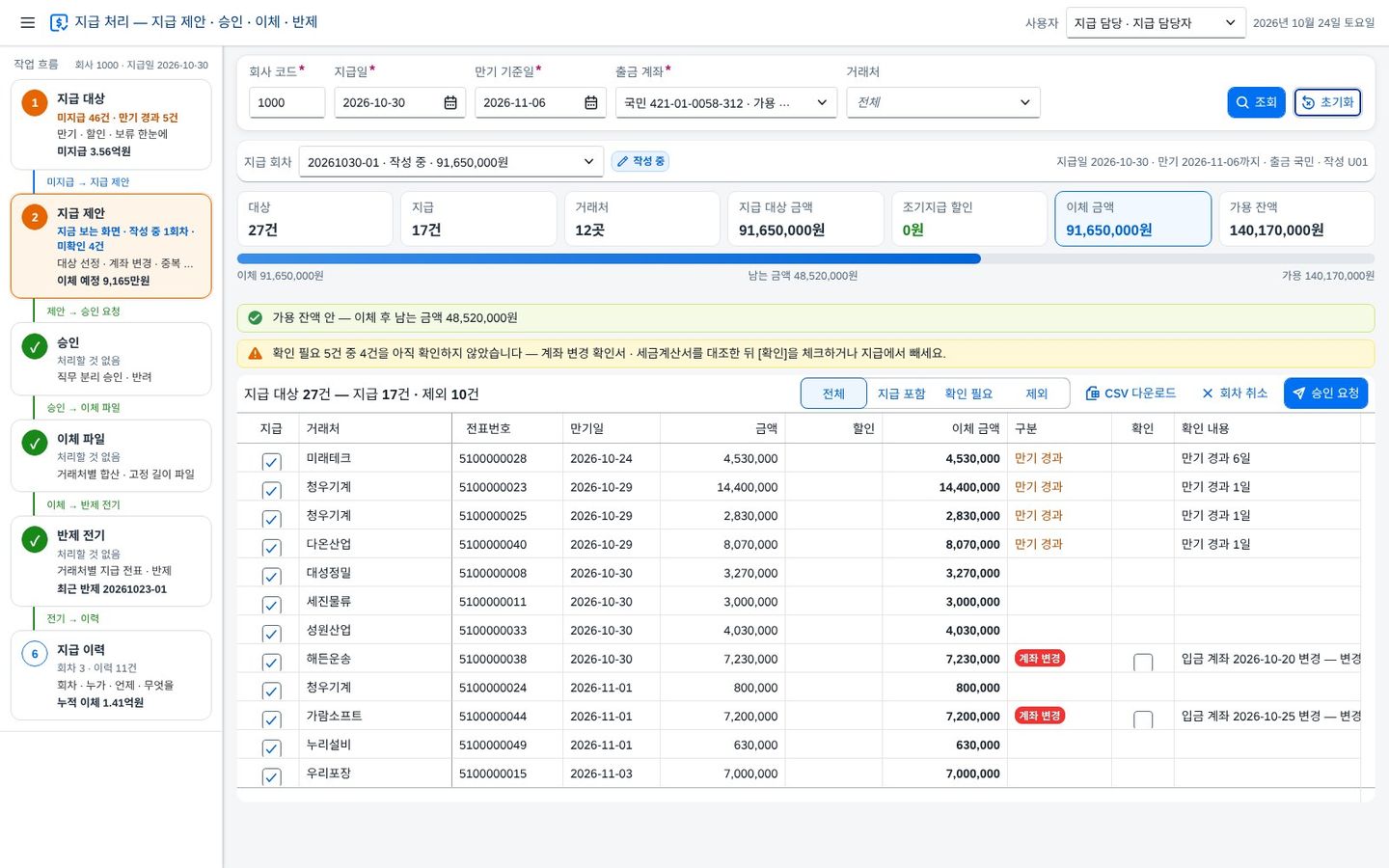 ② 지급 제안 — 대상 27건 · 지급 17건 ② 지급 제안 — 대상 27건 · 지급 17건