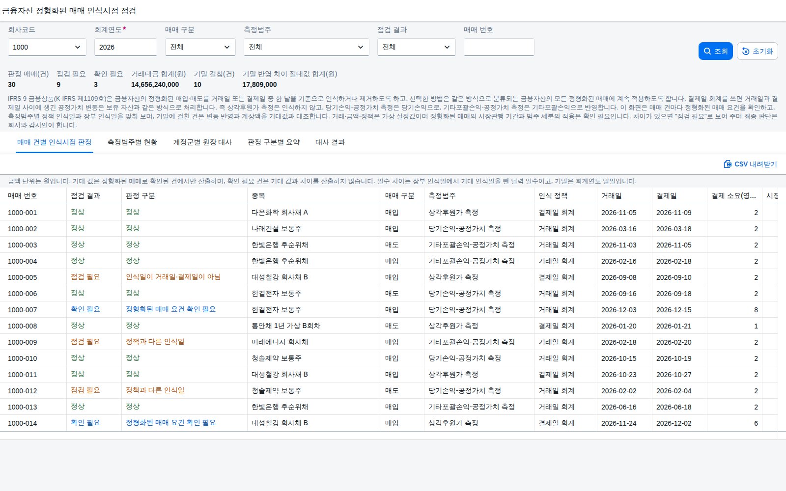 조회조건과 매매 건별 인식시점 판정