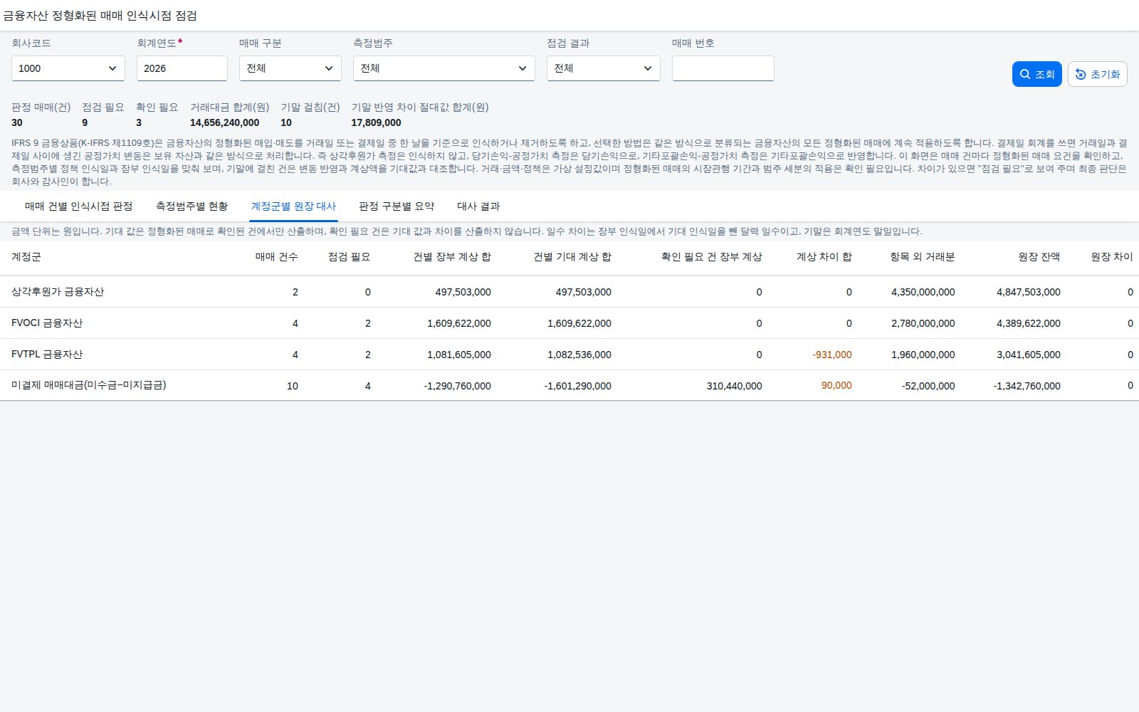 계정군별 원장 대사