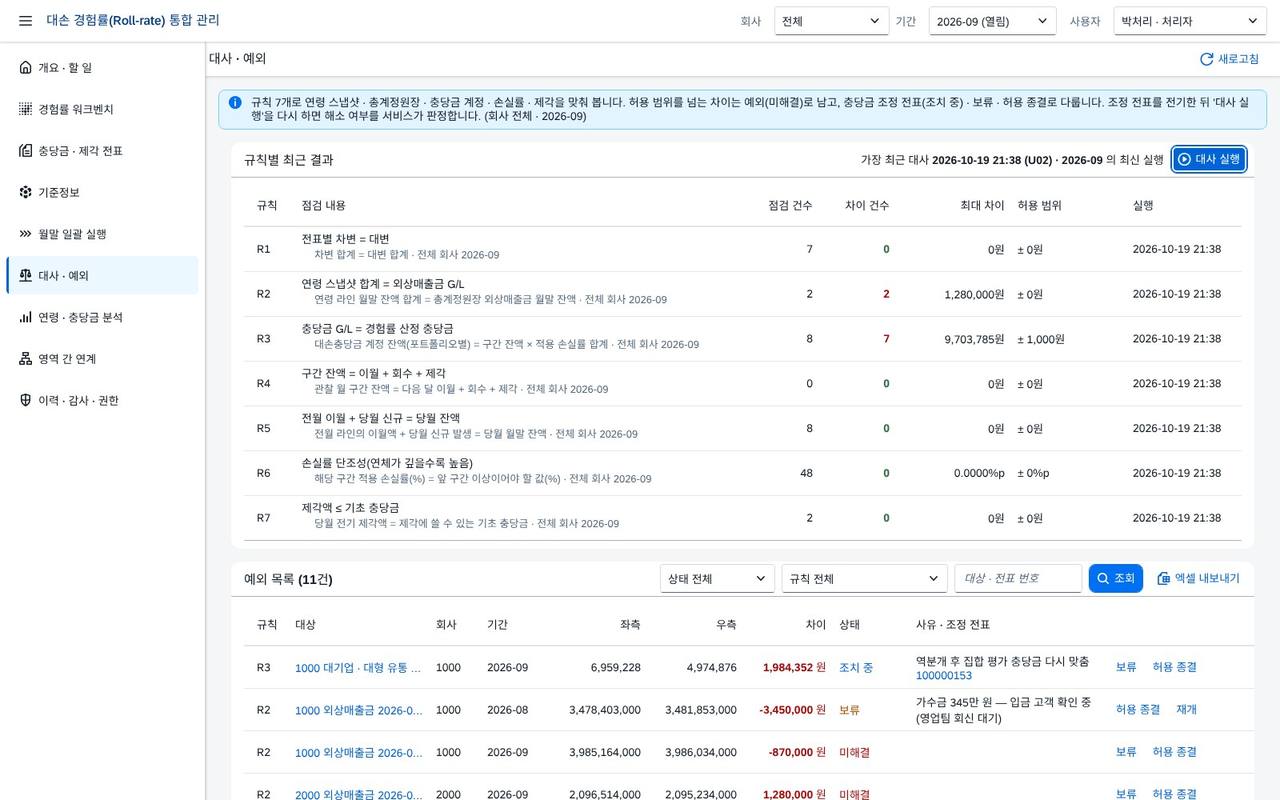 예외 조치 — 조정 전표 예외 조치 — 조정 전표