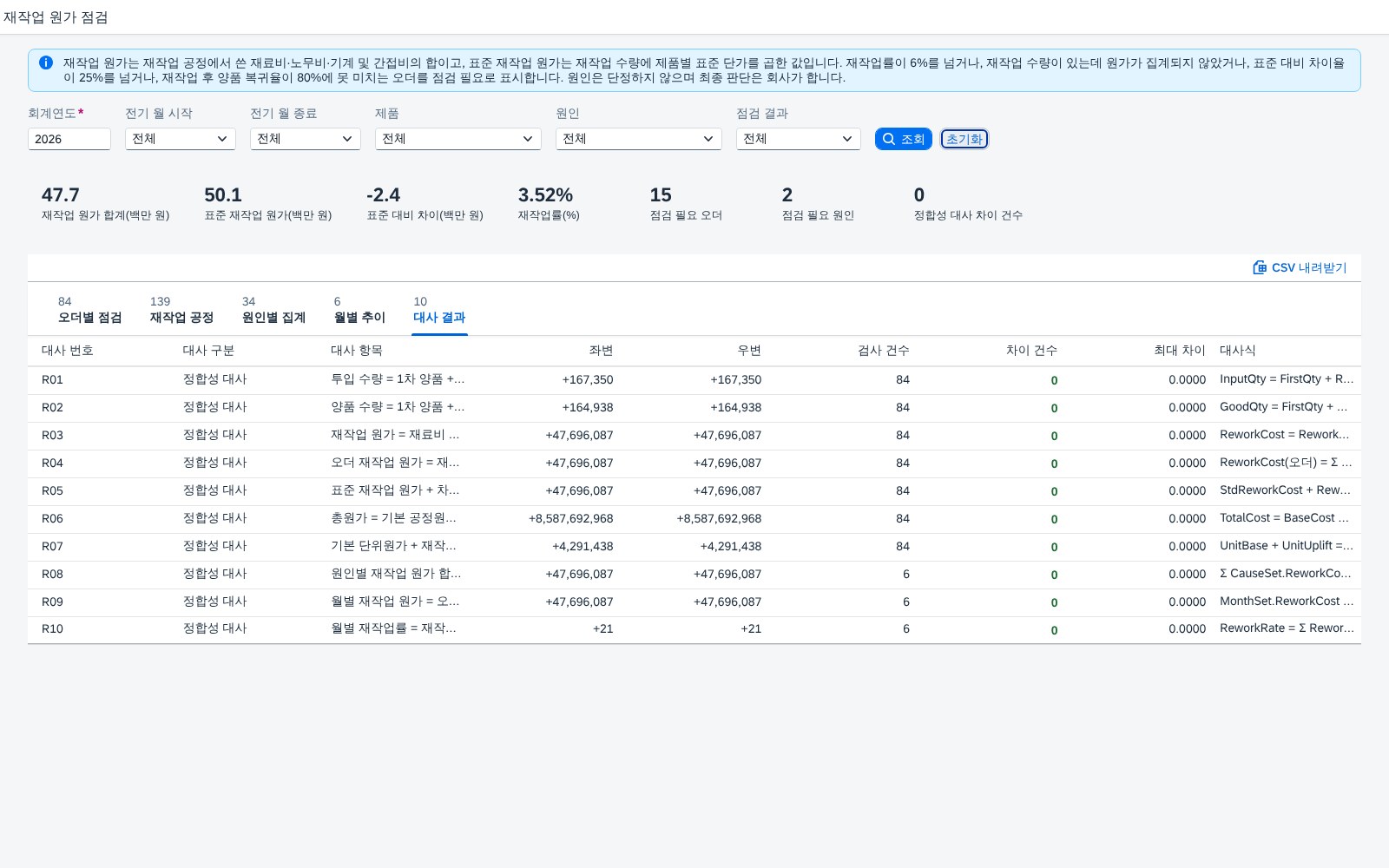 대사 결과 — 숫자가 맞는지 스스로 검산