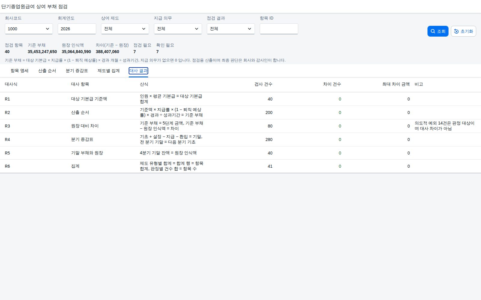 대사 결과 탭