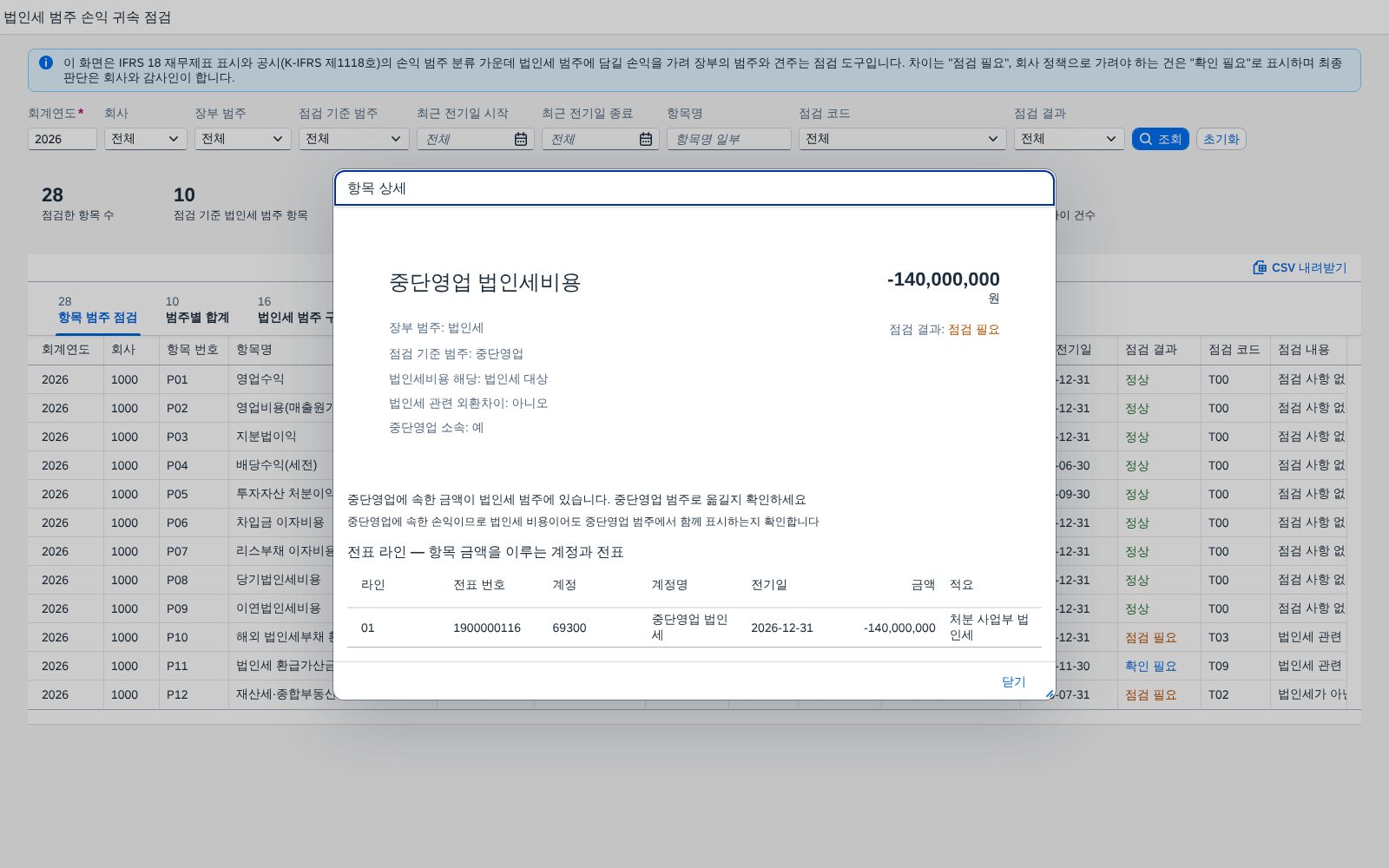 항목 상세 — 점검 기준 근거와 전표 라인 항목 상세 — 점검 기준 근거와 전표 라인