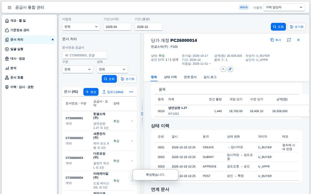 단가 개정 확정