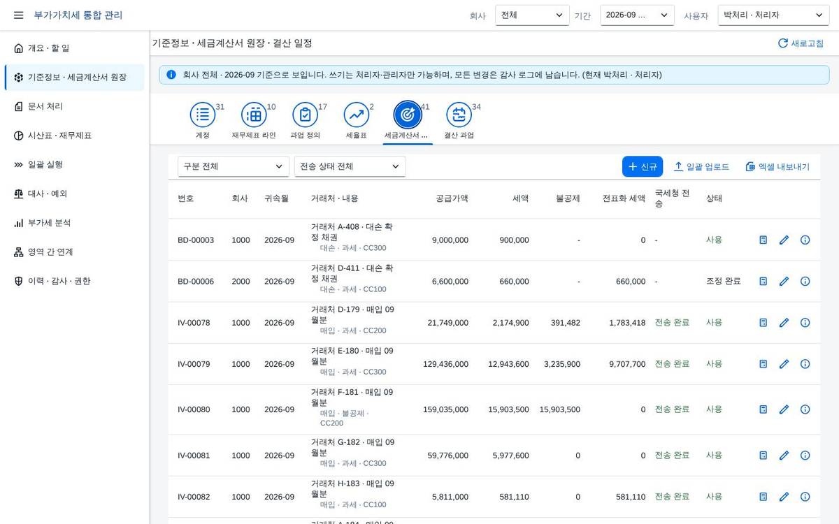 세금계산서 원장 세금계산서 원장